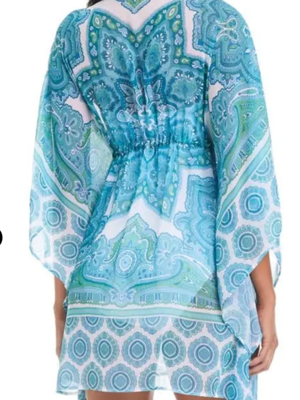 Bleu Rod Beattie Turquoise Paisley Beach Coverup Tunic Caftan Size Medium NWT
